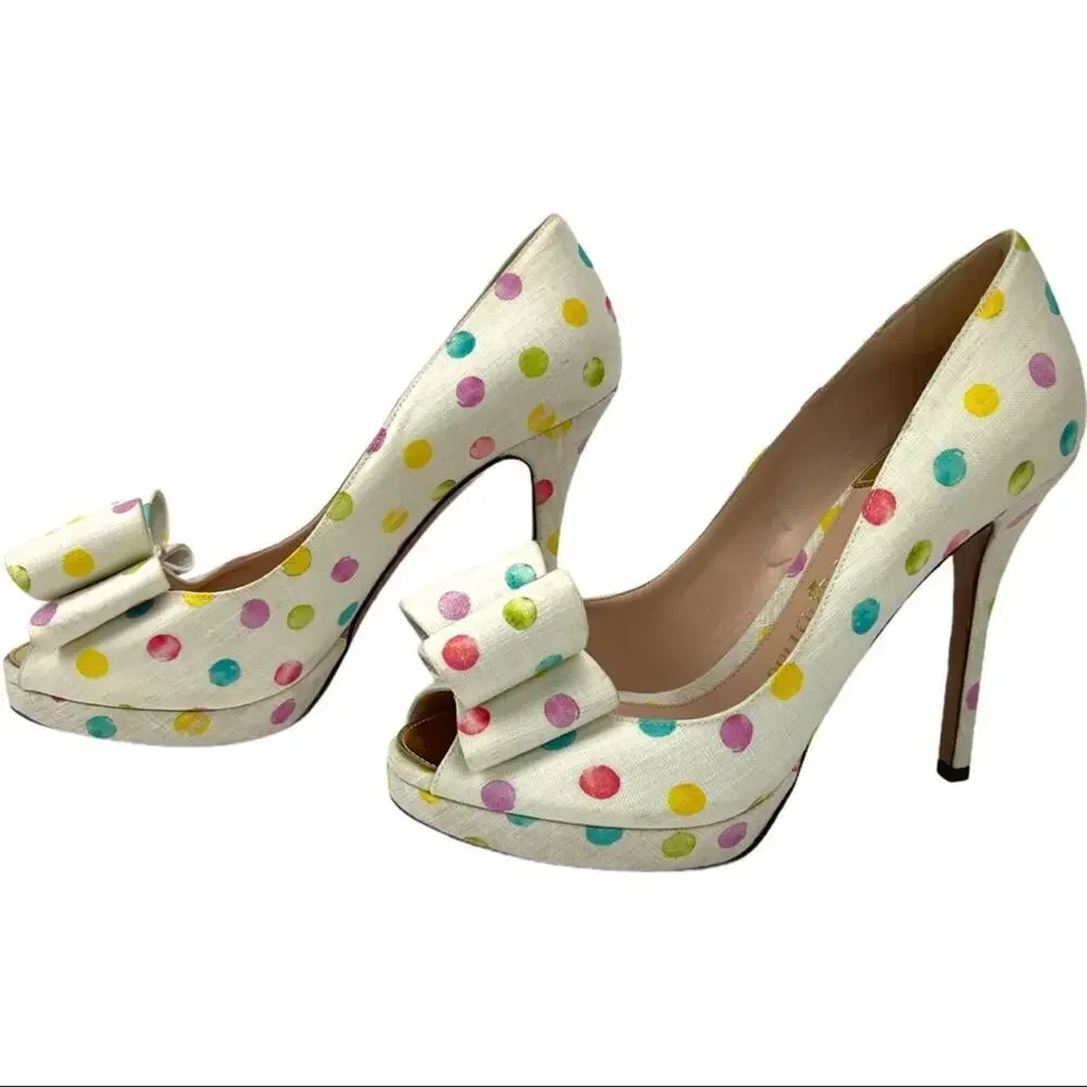 Palter DeLiso Polka Dot Bow Platform Heels 7.5